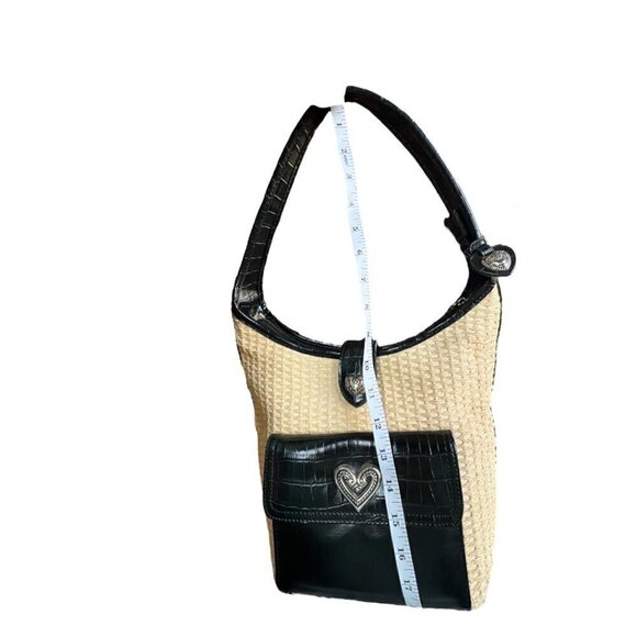 Raffa Straw & Black Crocodile Animal Print Vegan Leather Handbag Silver Hearts - Picture 11 of 13